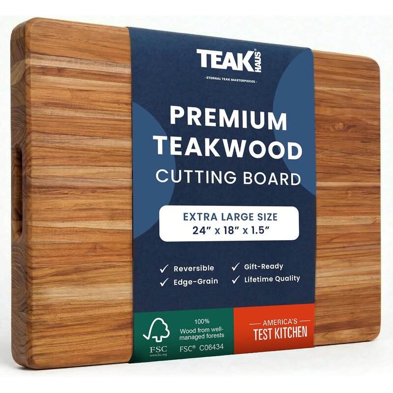 Teakhaus 107 Edge Grain Teak Cutting Board with Hand Grips, 24 x 18 x 1.5 in