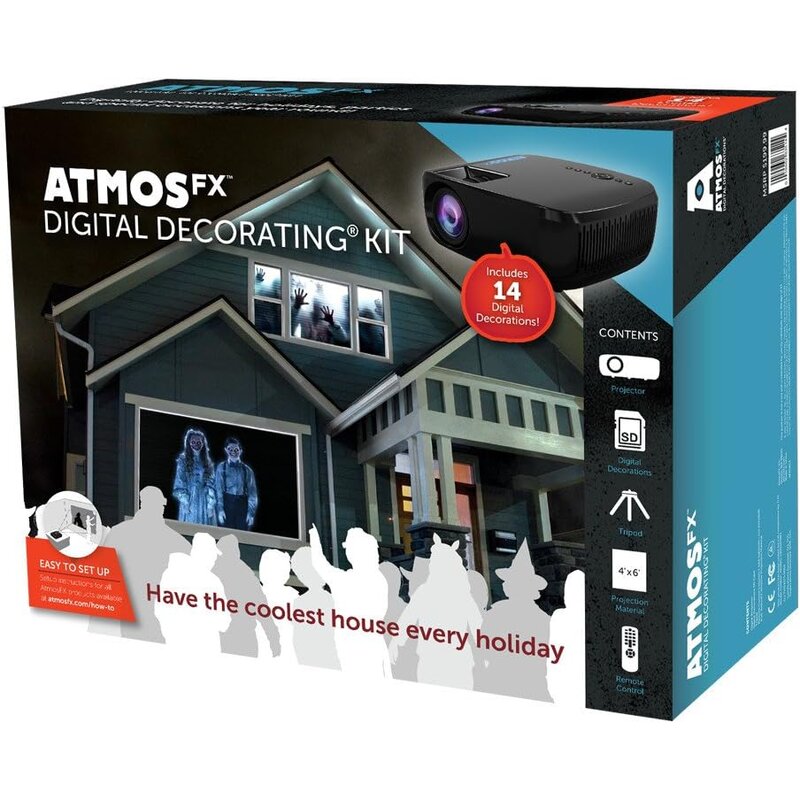 AtmosFX Digital Decorating Kit retail box showing a projector and a house with figures in its windows