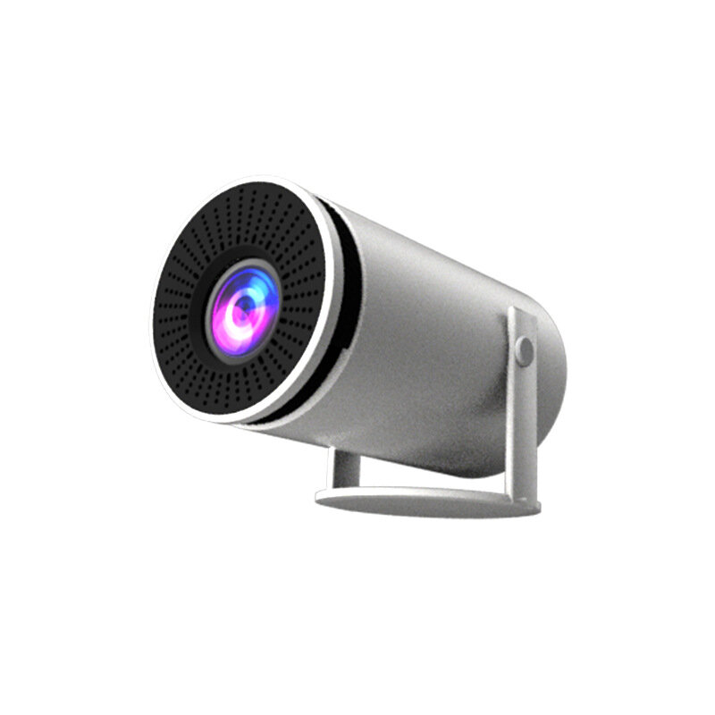 Compact white mini smart projector on a rotating stand