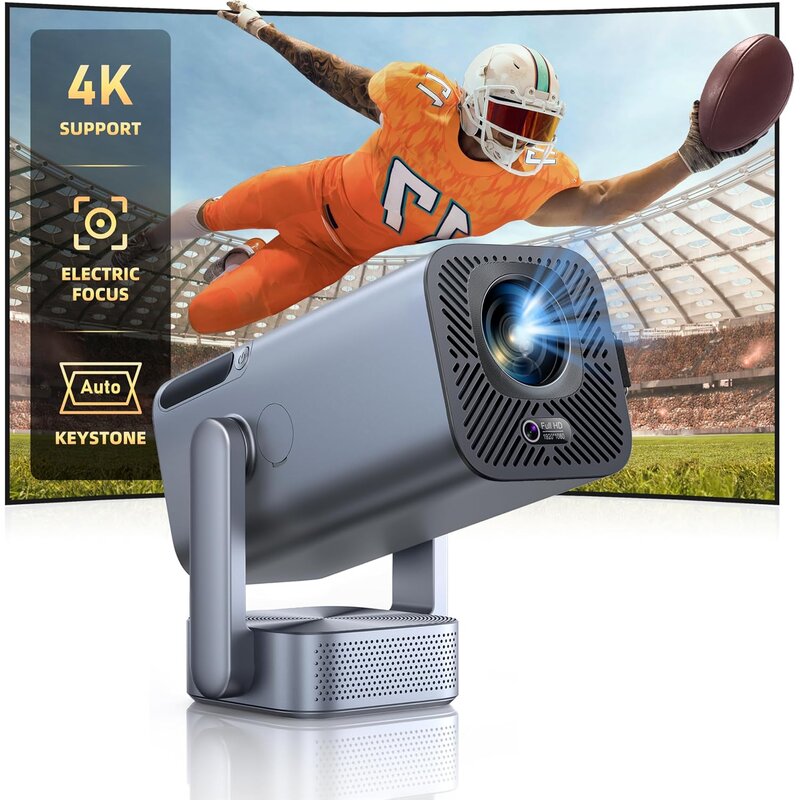 TOPTRO X8 mini projector in gray on its rotating stand