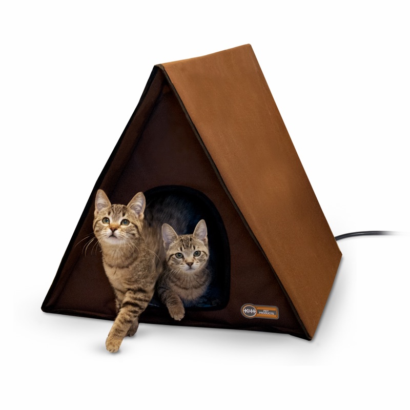 K&H Outdoor Multi-Kitty A-Frame heated cat house with two cats
