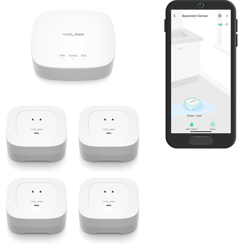 YoLink Water Leak Sensor 4 Starter Kit (Hub + 4 Sensors)